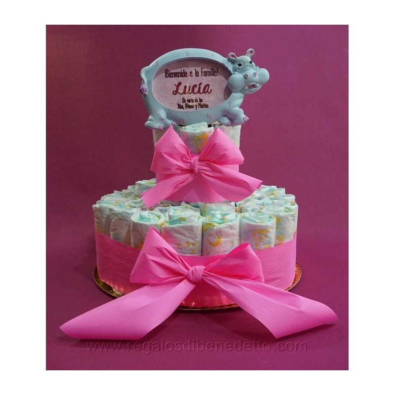 Tarta de pañales personalizable color rosa