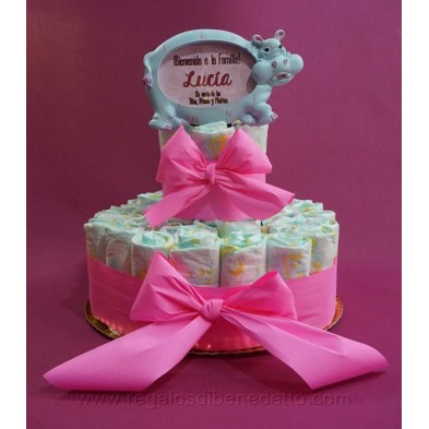 Tarta de pañales personalizable color rosa