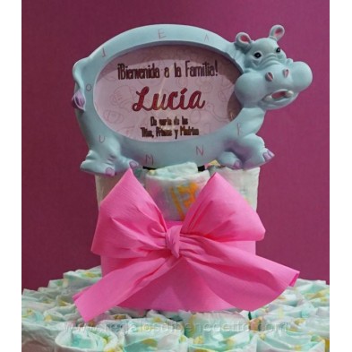 Tarta de pañales personalizable color rosa