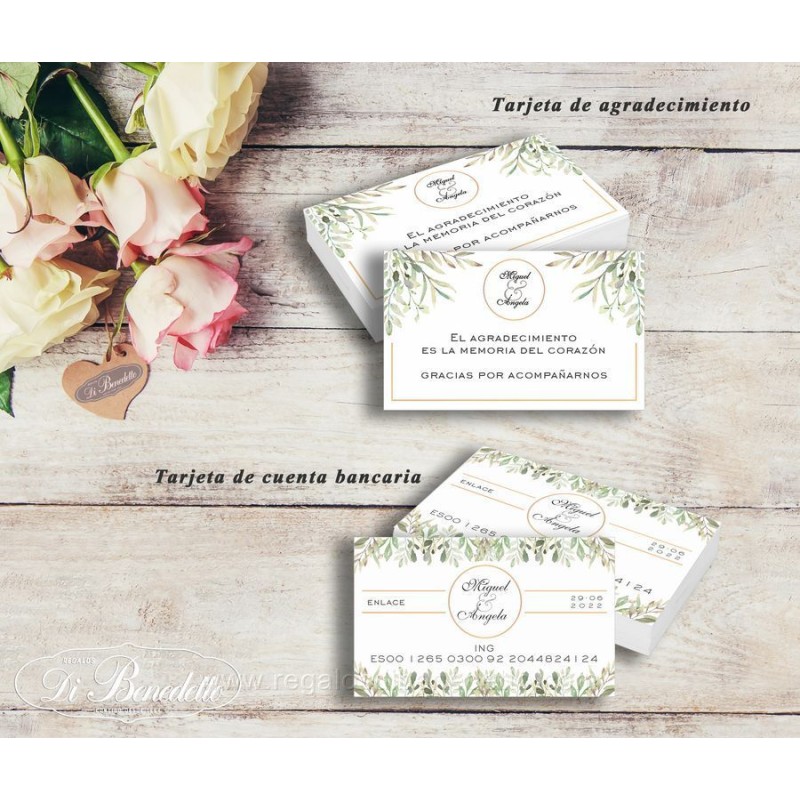 Tarjetas de agradecimiento o banco hojas de olivo