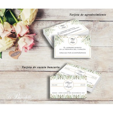 Tarjetas de agradecimiento o banco hojas de olivo