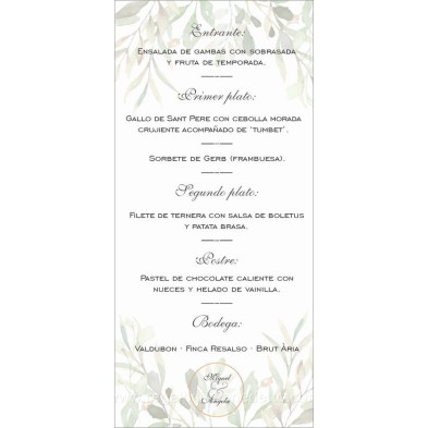 Menú de boda hojas de olivo