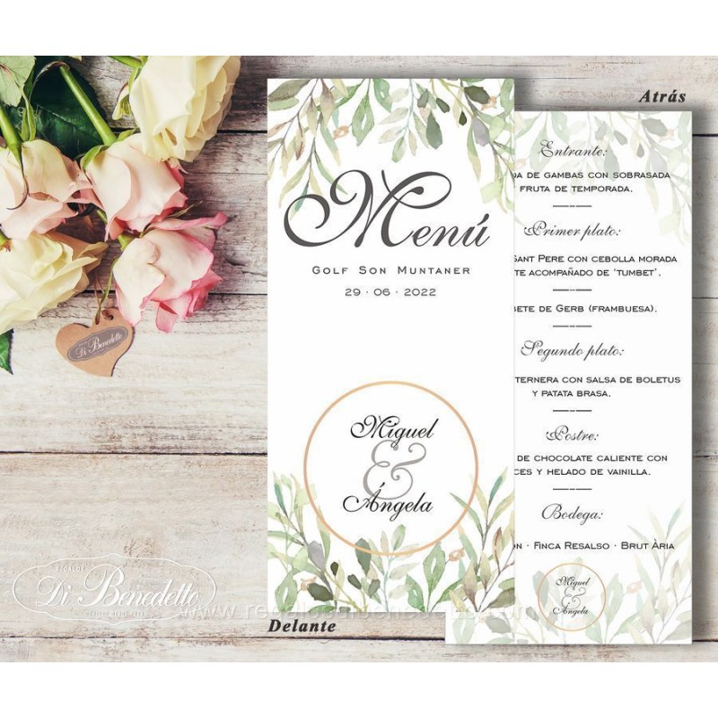 Menú de boda hojas de olivo