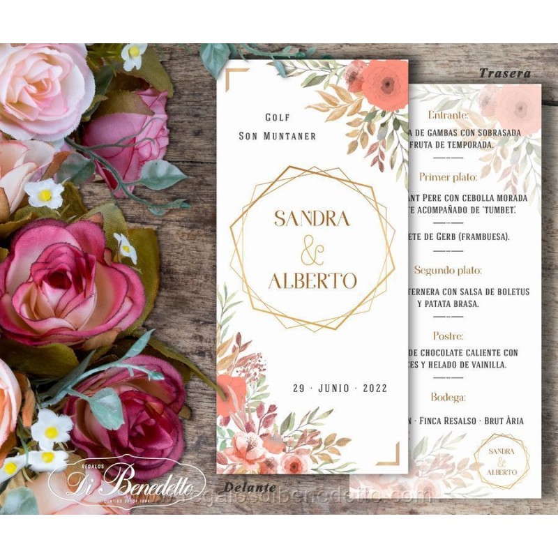 Menú minuta de boda diseño Primavera