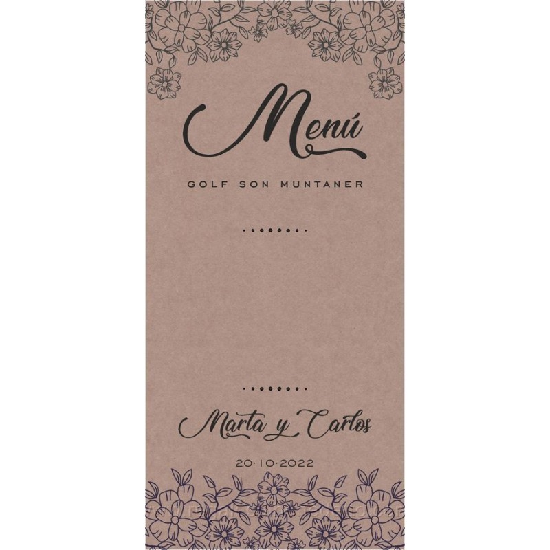 Menú minuta de boda diseño Kraft
