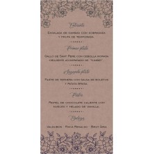Menú minuta de boda diseño Kraft