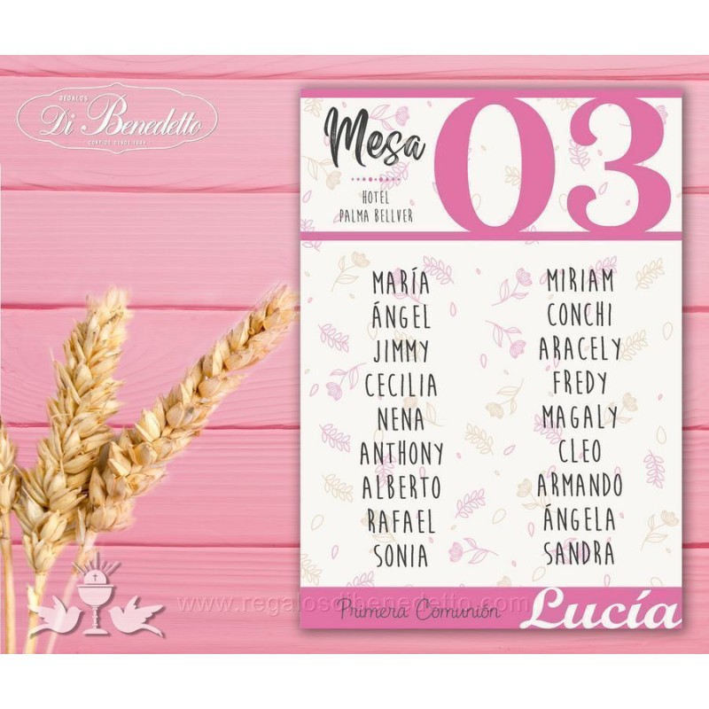 Seatting plan invitados de comunión colección niña vestido rosa 4425