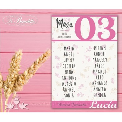 Seatting plan invitados de comunión colección niña vestido rosa 4425