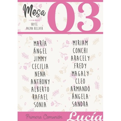 Seatting plan invitados de comunión colección niña vestido rosa 4425