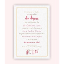 Invitación bautizo ropita rosa