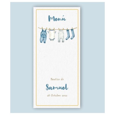 Menú minuta de bebé ropita azul