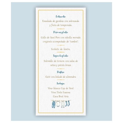 Menú minuta de bebé ropita azul