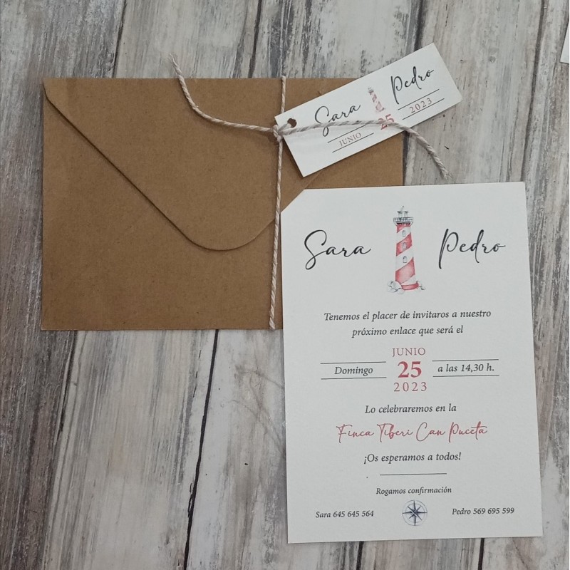 Invitación de boda faro rojo