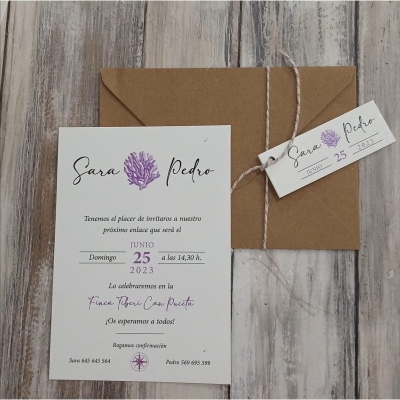 Invitación de boda algas lilas
