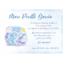 Invitación bautizo elefante azul