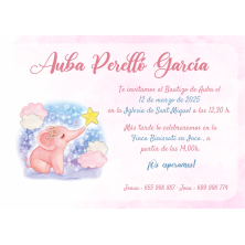 Invitación bautizo elefante rosa