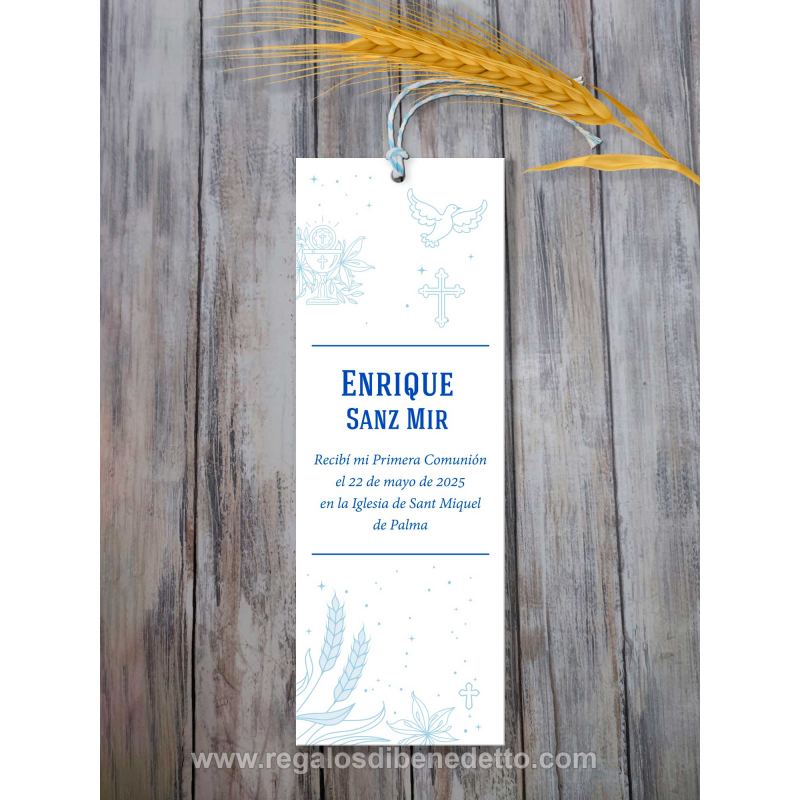 Estampa punto de libro comunión clásica azul