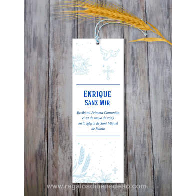 Estampa punto de libro comunión clásica azul