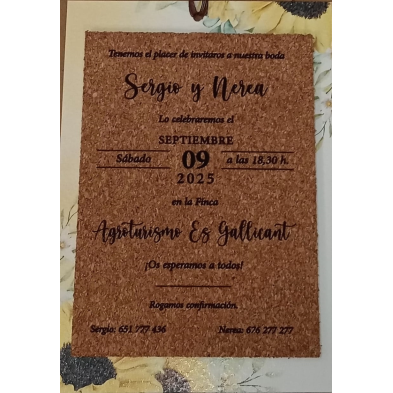 Invitación de boda corcho girasoles