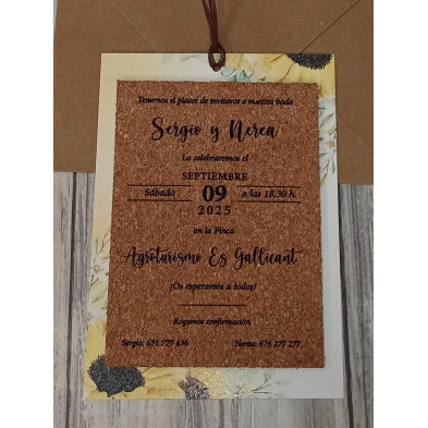 Invitación de boda corcho girasoles