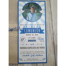 Invitación Primera Comunión foto sobre arpillera 