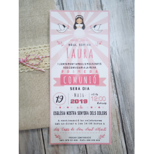 Invitación Primera Comunión niña arpillera y encaje