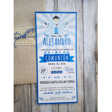 Invitación Primera Comunión niño arpillera y encaje