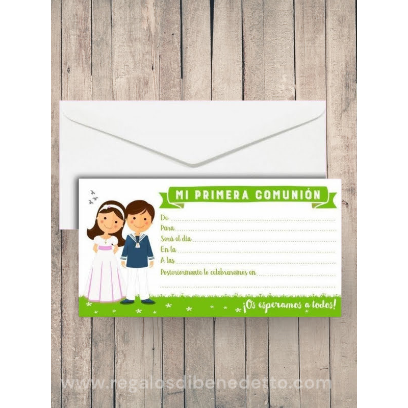 Invitación hermanos niño y niña de Primera Comunión 1923