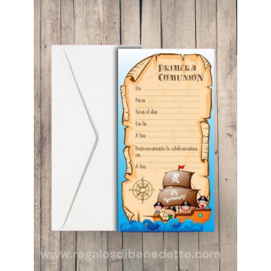 Invitación Piratas Primera Comunión 1913 Invitación Piratas Primera Comunión 1913