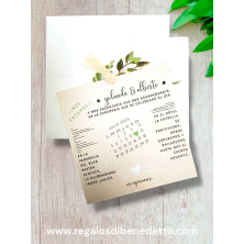 Invitación de boda calendario hojas verdes