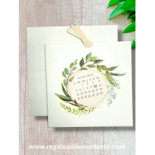 Invitación de boda calendario hojas verdes