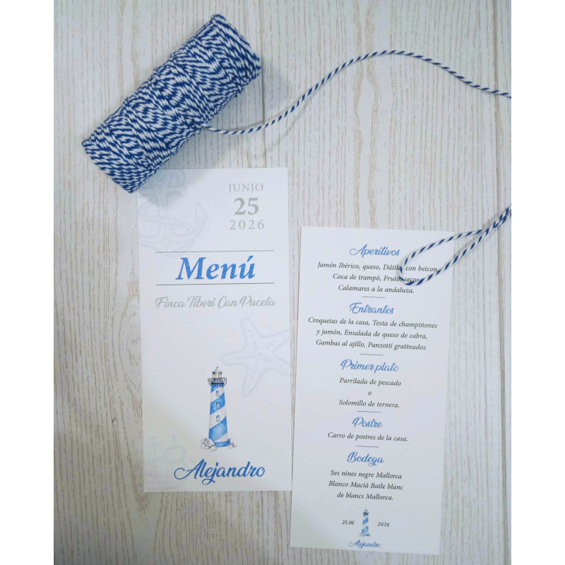Menú minuta de boda Faro comunión