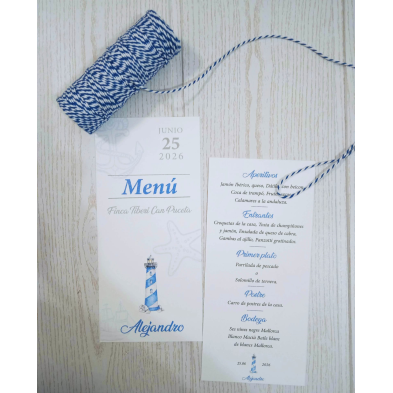 Menú minuta de boda Faro comunión