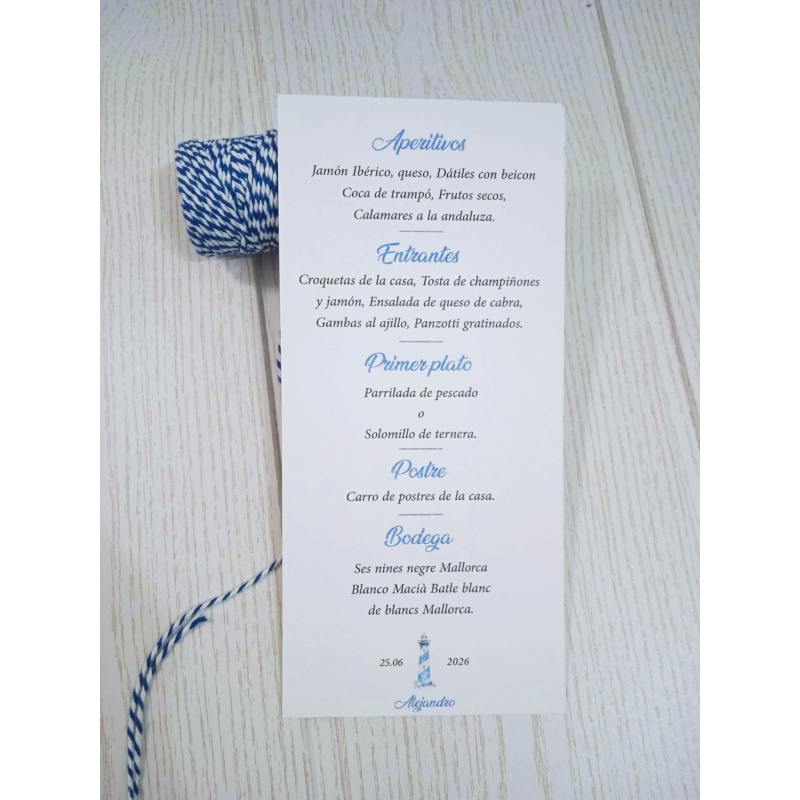 Menú minuta de boda Faro comunión