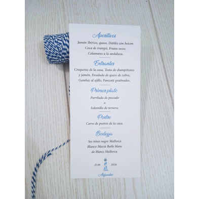 Menú minuta de boda Faro comunión