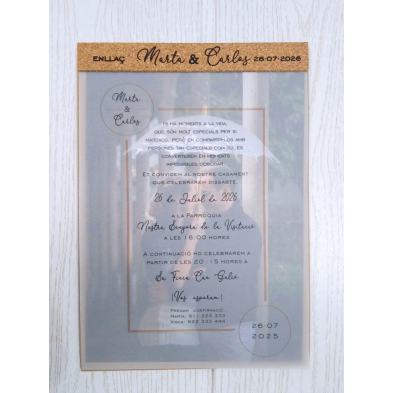 Invitación de boda corcho con foto