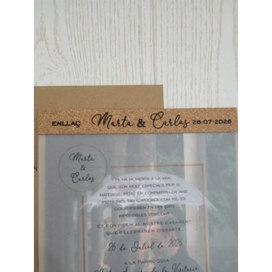Invitación de boda corcho con foto