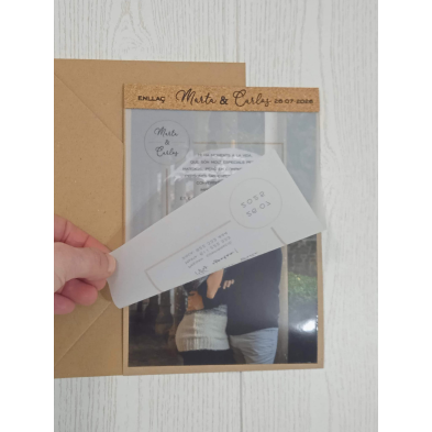 Invitación de boda corcho con foto