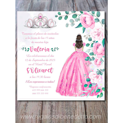 Invitación chica quinceañera rosa