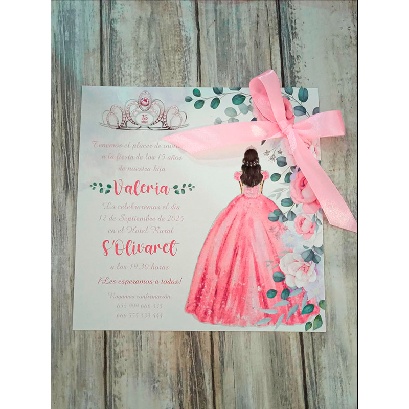Invitación chica quinceañera rosa