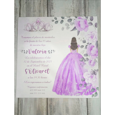 Invitación chica quinceañera lila