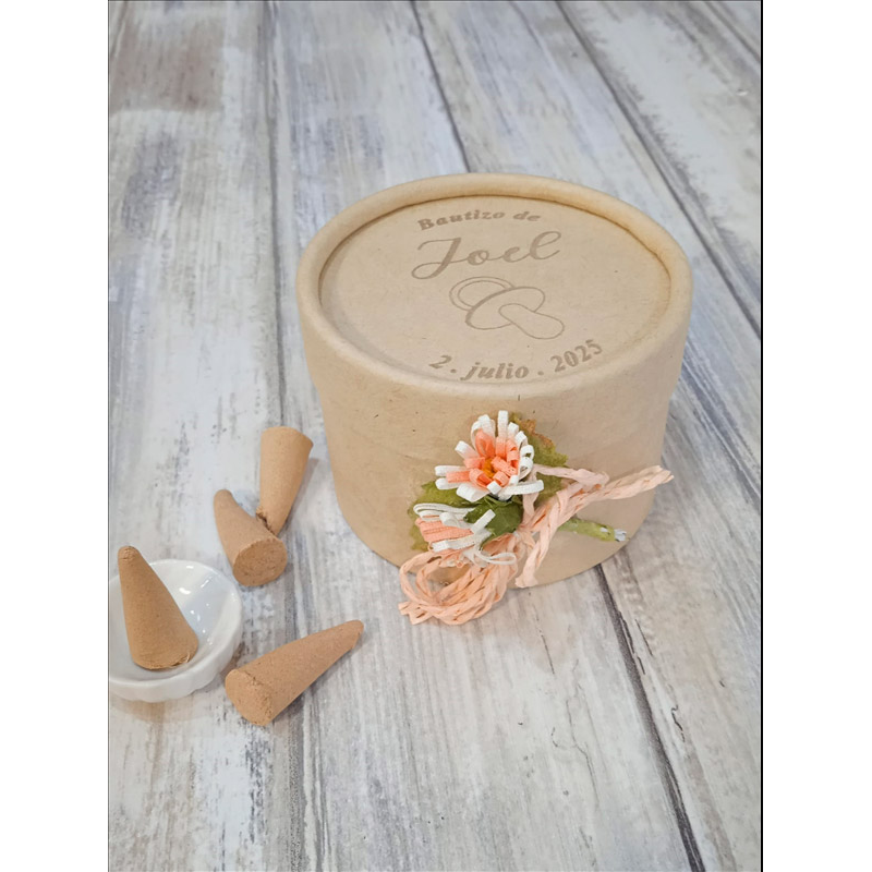 Caja kraft con inciensos bautizo