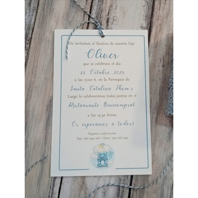 Invitación bautizo osito azul