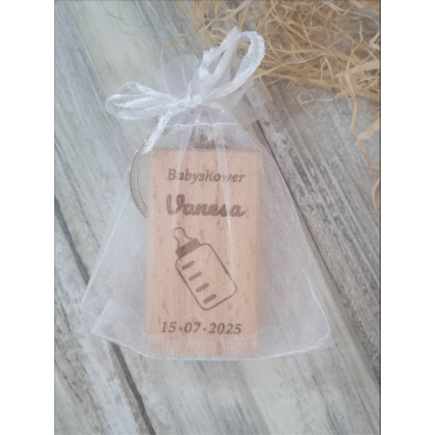 LLavero madera bautizo personalizado biberón