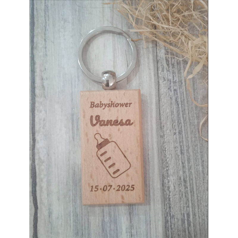 LLavero madera bautizo personalizado biberón