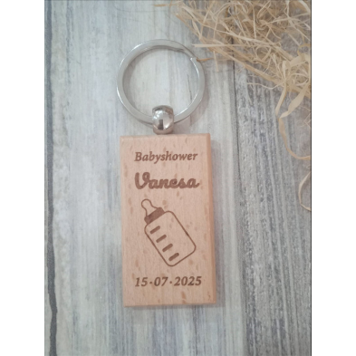 LLavero madera bautizo personalizado biberón