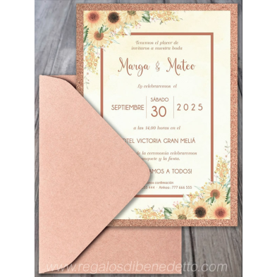 Invitación de boda corcho girasoles