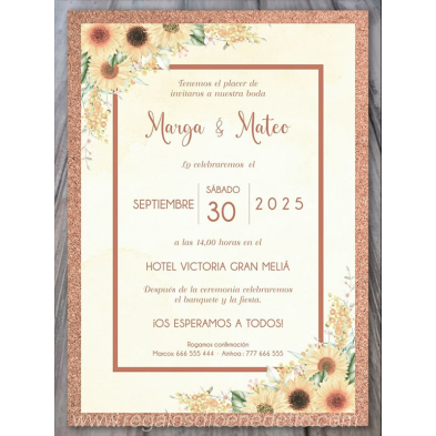 Invitación de boda corcho girasoles