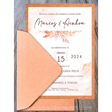 Invitación de boda corcho hojas
