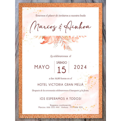 Invitación de boda corcho hojas